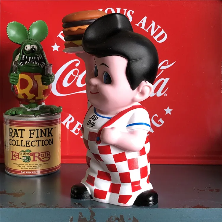 Bob\'s Big Boy Toys B-BOY Hamburger Piggy Bank Coin Box Toys Vogue America Classic Cartoon  Resin Action Figure In New Box gift