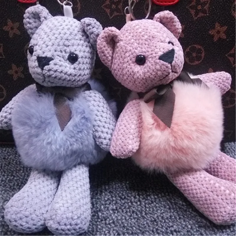 

Cute Plush Rabbit Fur Bear Keychain For Women Girls Fluffy Teddy Key Chain On Bag Car Trinket Toys Party Gift