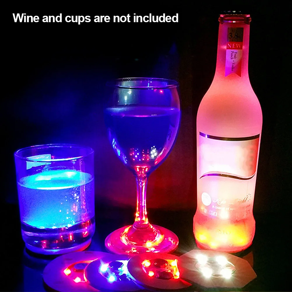 10pcs Bottle Stickers Coasters Lights Battery Powered LED Party Drink Cup Mat Christmas Vase New Year Halloween Decoration Light