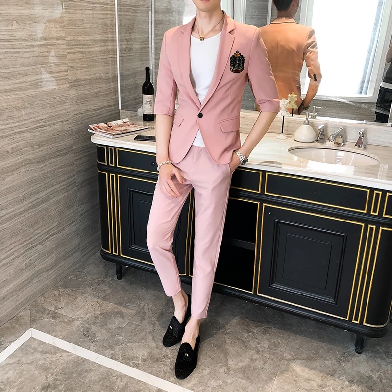 Summer Suits 2020 Mens Plaid Suits Social Club Outfits Fashion Suit For Mens Casual Clothing Business Suit Mens 2 Pcs Set Prom