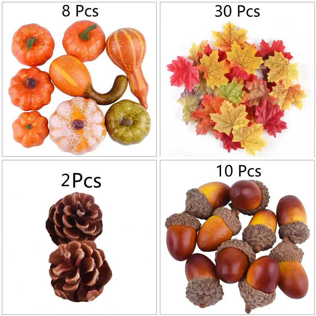 50 Stücke Herbst Ernte Dekor Requisiten Künstliche 3D Kürbis Kürbis Eichel Beeren Ahornblatt Künstliche Kürbis Handwerk Simulation Halloween – Detail 3