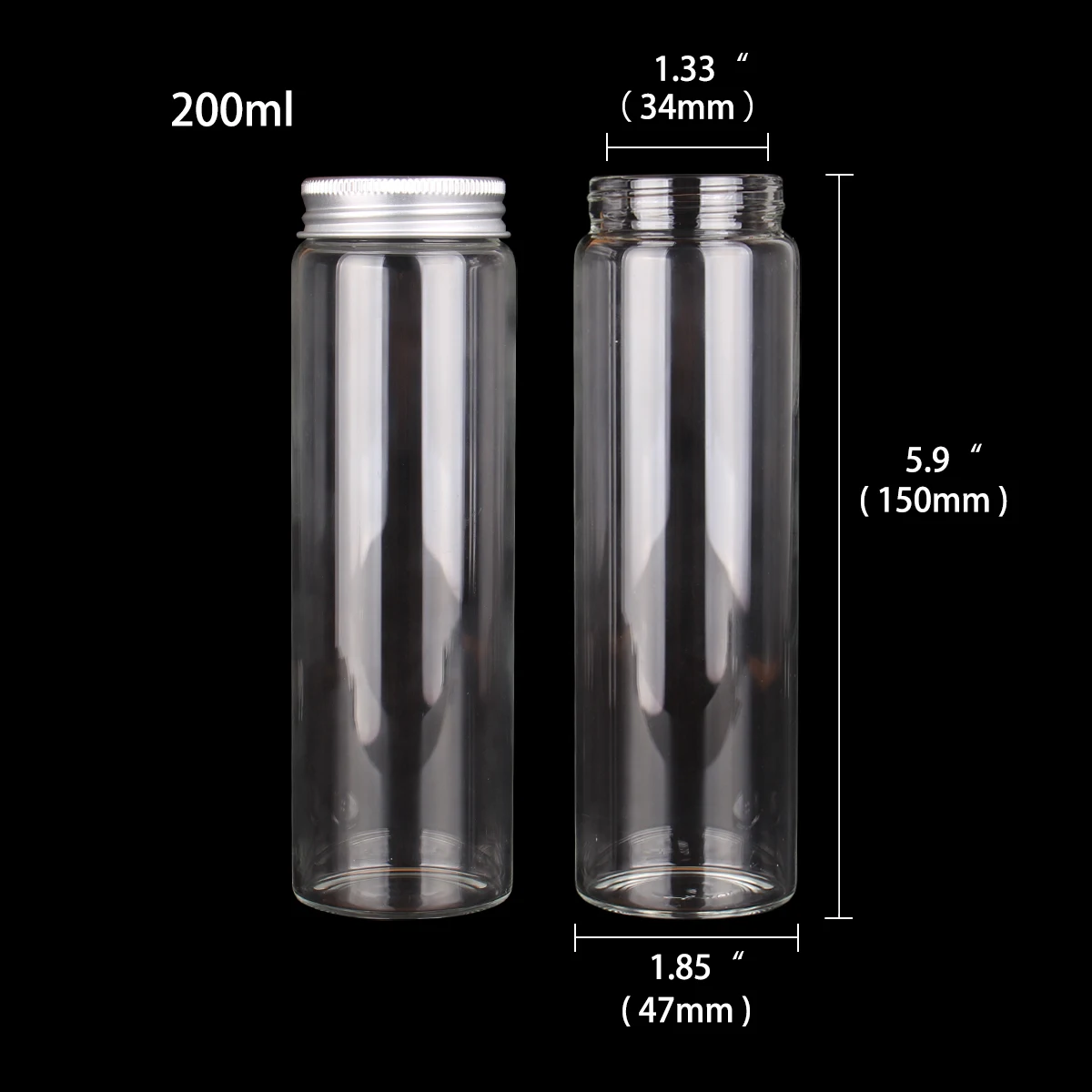 6pcs 200ml 47*150mm Glass Storage Bottles With Aluminum Caps Candy Vessels Empty Glass Jars Vails For Wedding Favors