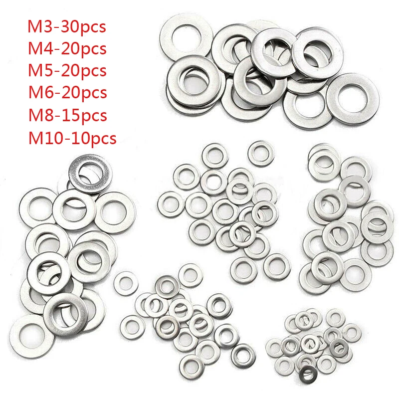 115pcs Set 304 In Acciaio Inox Assortiti Rondelle Metric Rondella Piatta Strumento M3 M4 M5 M6 M8 M10 per Viti bulloni