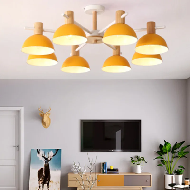 Lustre de madeira maciça para sala estar quarto ferro cor abajur led lustre iluminação lustres para sala jantar casa lâmpada