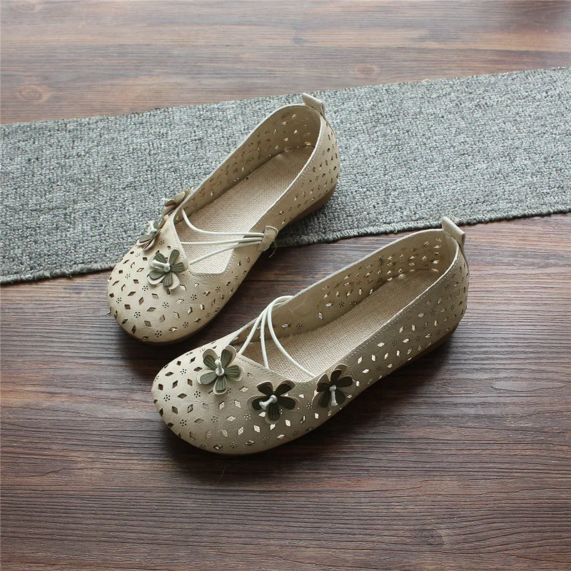 Careaymade-New retro shallow hollow single shoes women's hole sandals soft soled flat soled granny shoes fairy women's shoes