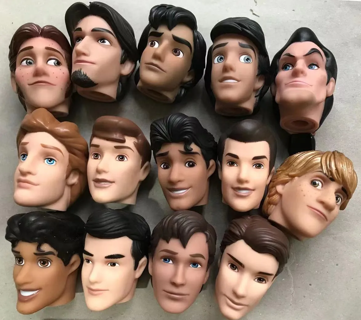 Disney Male Doll Prince Head Good Makeup Doll Heads Rare Face White Brown Skin Doll Parts Kids Playing House DIY Toy Figures