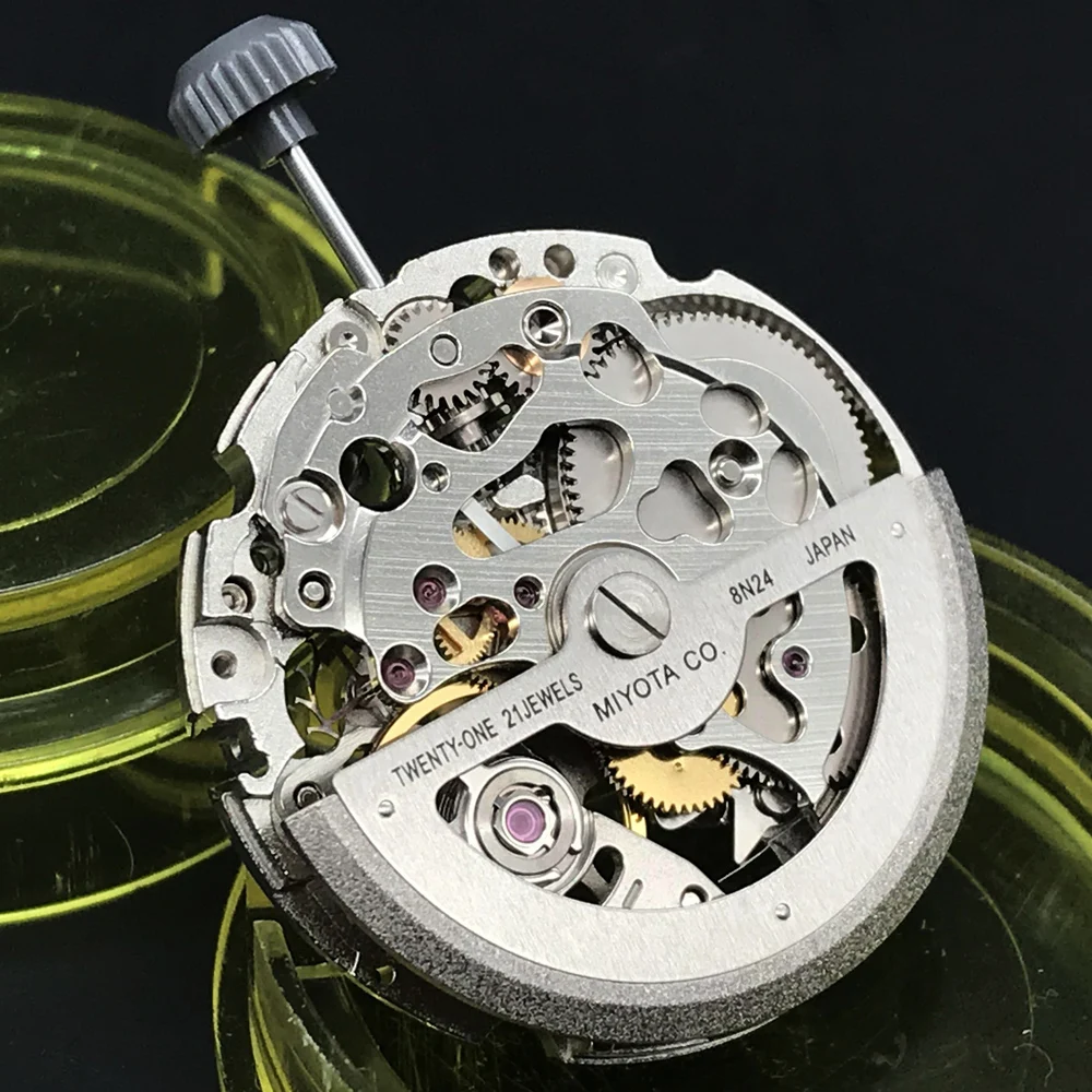 Miyota Original Japan Skeleton Mechanical Movement 8N24 21 Jewels High Quality Automatic Self-winding Movement Steel Silver