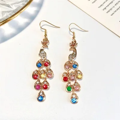 New fashion Vintage Multicolor Rhinestone Peacock Earrings For Women girl Accessories jewelry wholesale