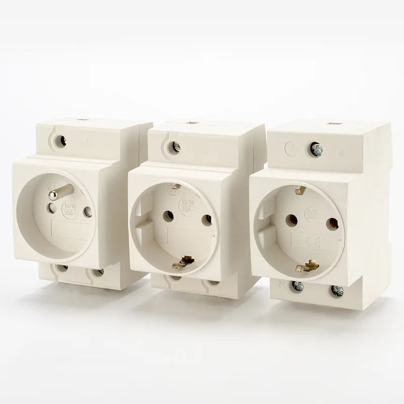 AC Socket European stardand German France type DIN Rail Mount AC Power Modular Socket 10-16A 250V