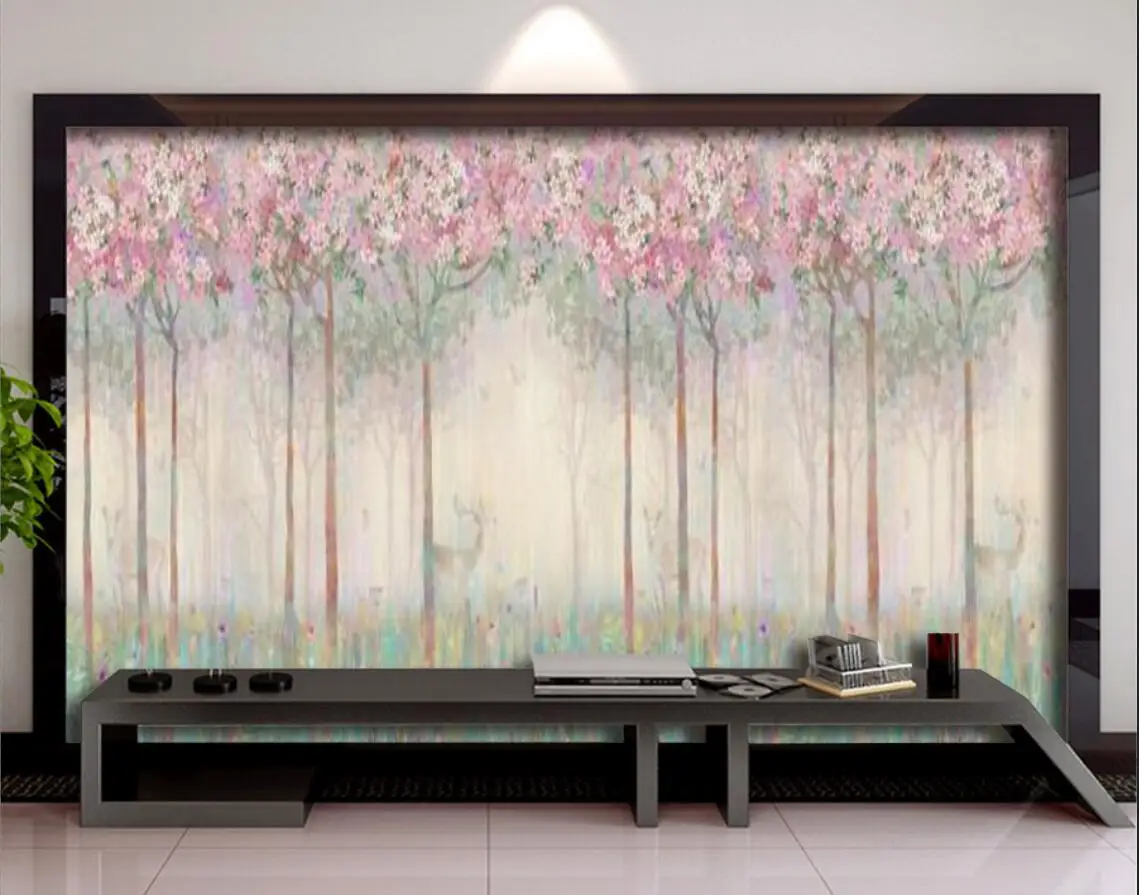 

Custom wallpaper photo hand-painted oil painting deer flower and bird woods home decoration living room bedroom 3d wallpaper