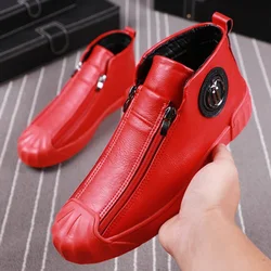 Soft leather men's casual shoes part of the gift high top metal buckle slipper brand designer Zapatos Hombre luxury safty zipper