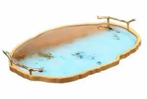 

DOLBOVI Zücev 36x48 cm Blue/Gold Patterned Wood Polyester tray TRAY02 tray поднос plateau de service