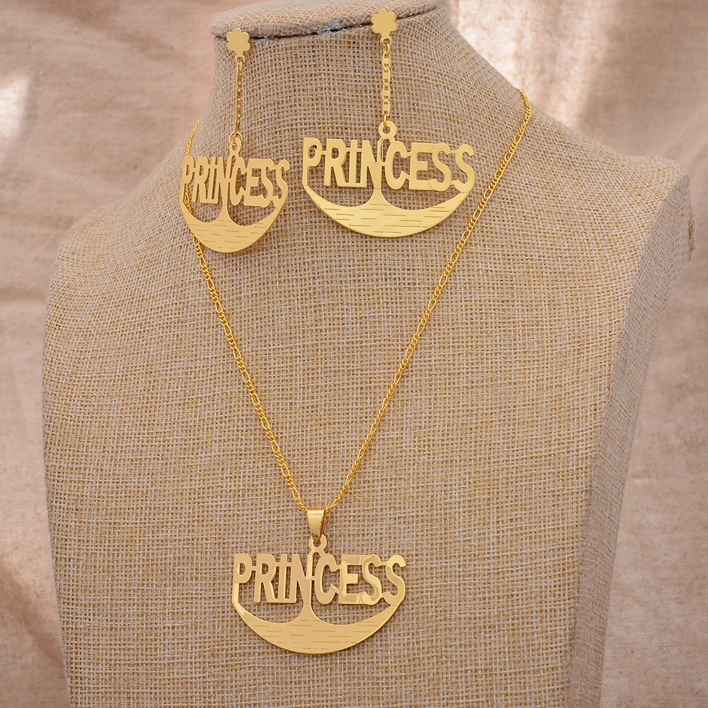 

Dubai Arab Letter princess Gold Color Jewelry Set for Women Necklace/earring/ Middle East African wedding Jewelry set Gifts