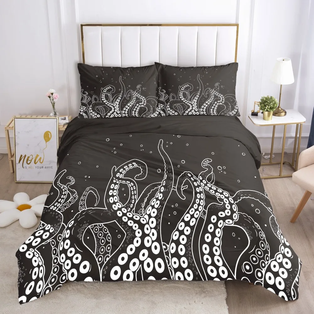 Fanaijia Luxury black Bedding Sets twin Size 3d Octopus Print Duvet Cover and Pillowcase Animal Bed Set Bedlinen Wholesale