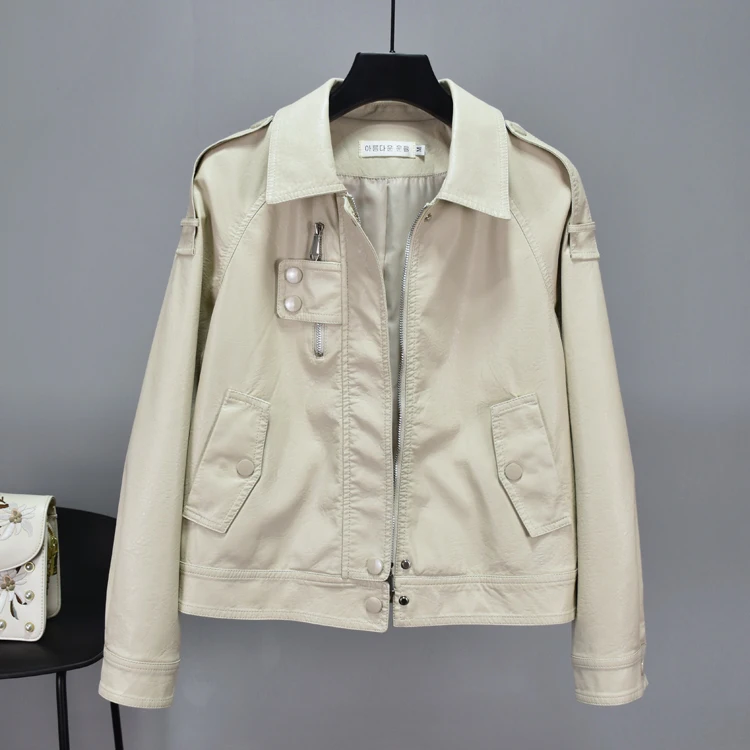 Autumn Jacket White Spring Faux Pu Leather Coat for Women Fashion 2020 New Abrigo Mujer Pph562