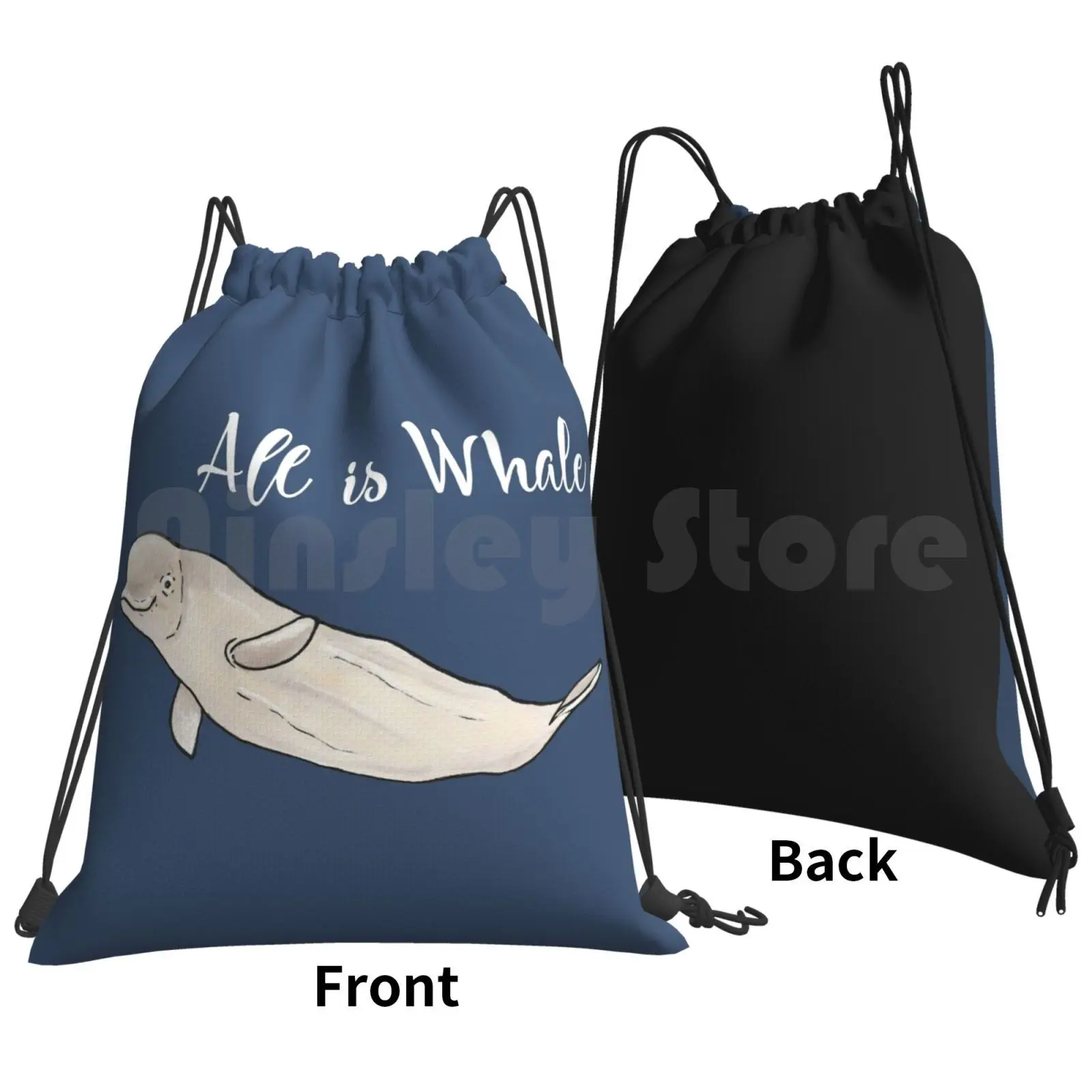 Beluga Whale-Animal Series Backpack Drawstring Bags Gym Bag Waterproof Beluga Whale Dolphin Beluha White Ocean Sea