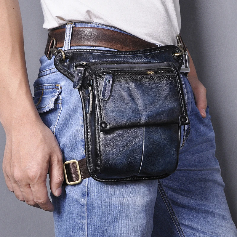 Top Quality Leather Fashion Small Travel Messenger Sling Bag Design Fanny Waist Belt Pack Drop Leg Bag Men Women Female 211-4