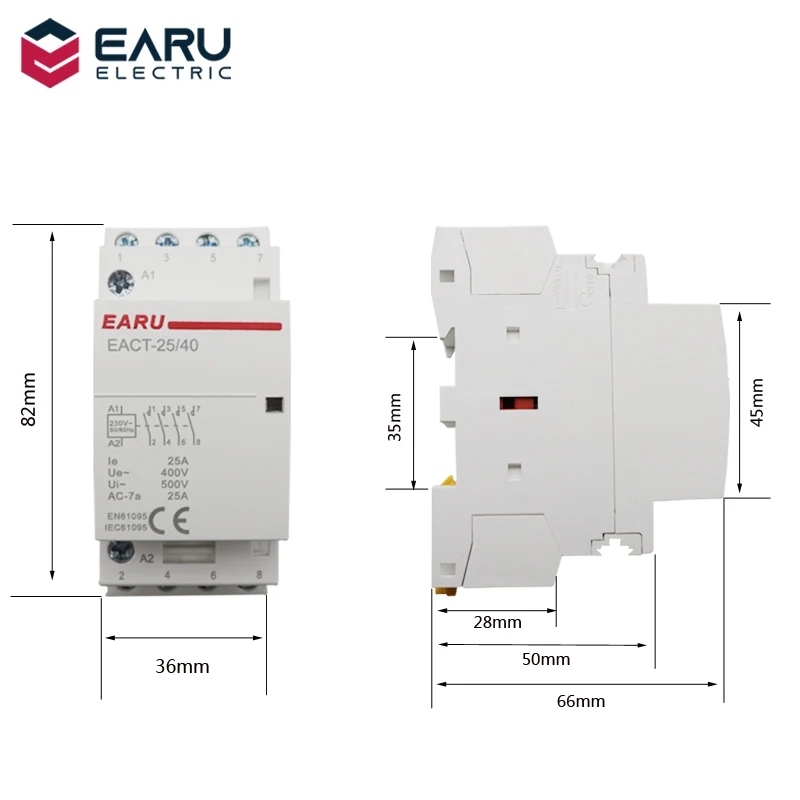 4P 16-25A AC 220V 230V 50/60Hz Din Rail Household AC Modular Contactor Switch Controller 4NO 4NC 2NO 2NC Smart Home House Hotel