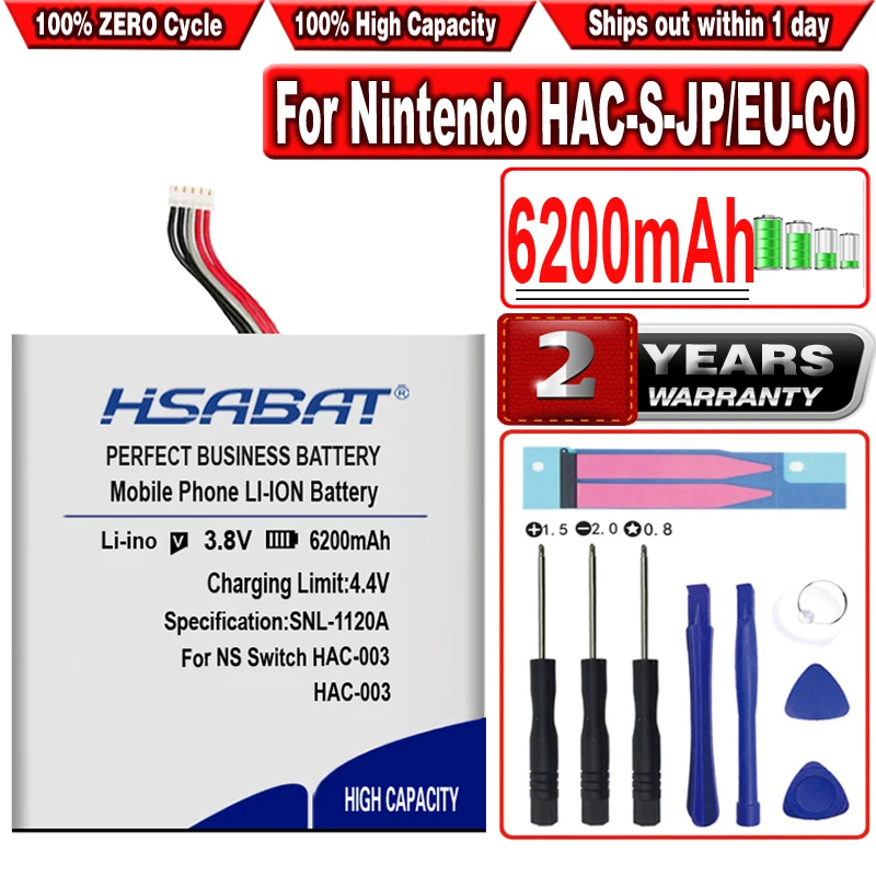 HSABAT 6200mAh HAC-003 Battery For Nintendo Switch 2017 HAC-S-JP/EU-C0, Switch Console HAC-001