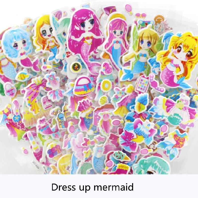 6pcs Cartoon Dress Up Mermaid Stickers for Kawaii Cute DIY 3D Scrapbook Princess Sticker For Kids Girls Gift