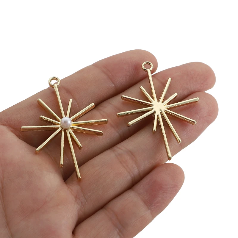 10Pcs Zinc Alloy KC Gold Octagonal Stars Charms Pearl Pendant For DIY Jewelry Earring Making Finding Accessories