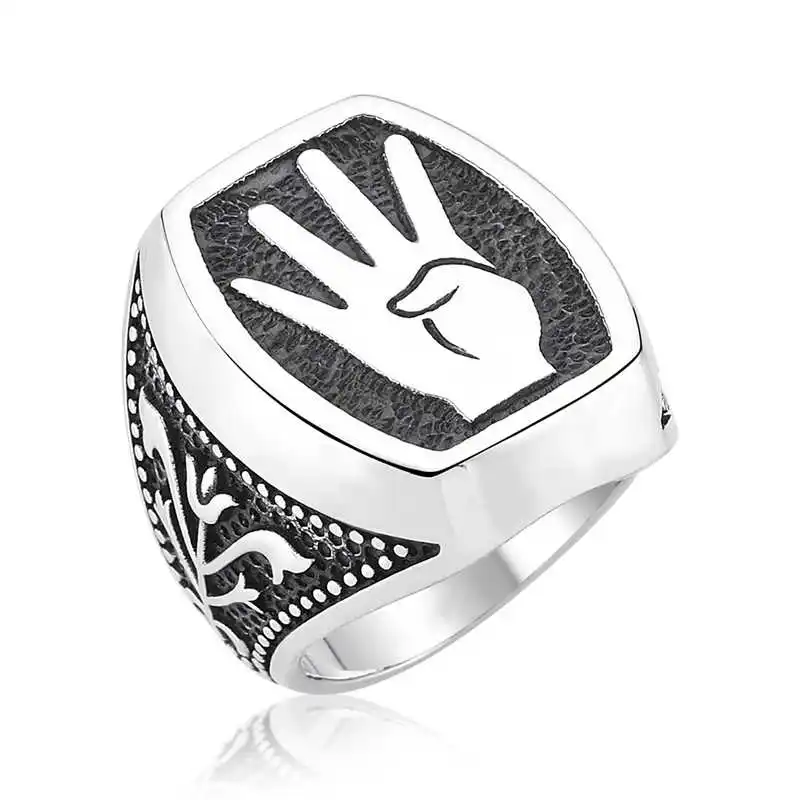 ​Silver Rabia Sign Men's Ring - 925 Sterling Men's Jewelry Wedding Birthday Gift - Box - - Male - Fashion - Botiva - Size - Turkish - Patterned Embroidery