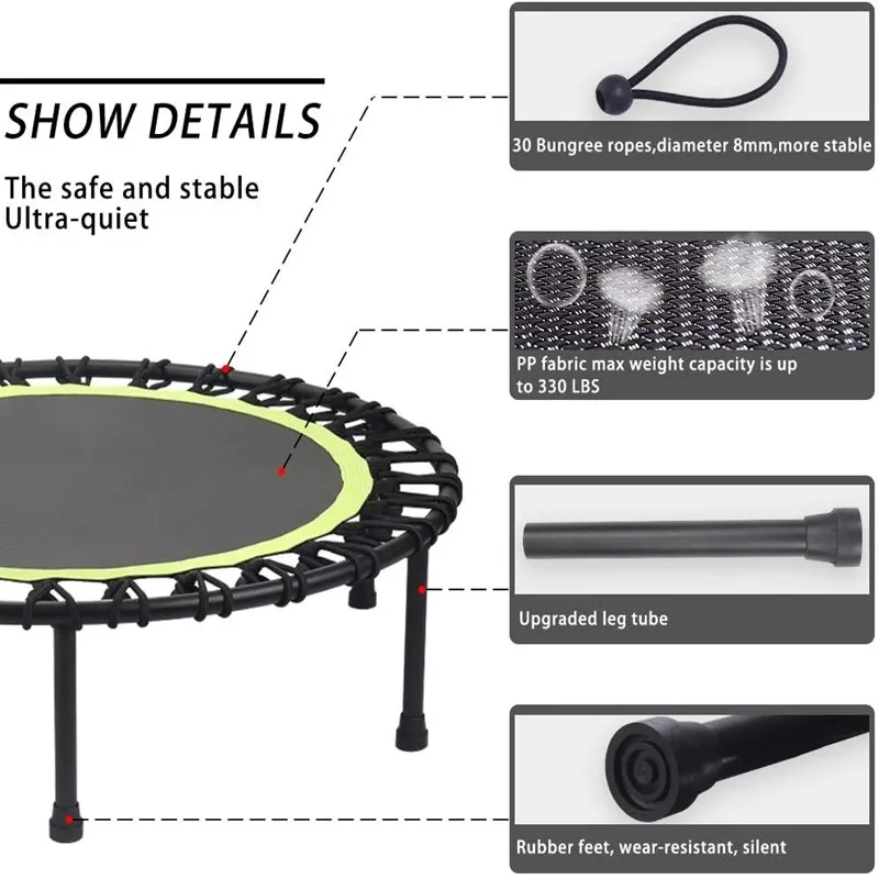 40 Inch Mini Fitness Trampoline For Adults 400bls Indoor Outdoor Silent Jumping Bed Elastic Trampolines Aerobic Exercise Workout