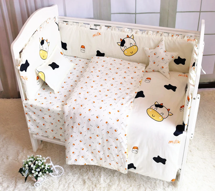 Baby Bedding Set Cotton Print Newborns Crib Protective Case Baby Bed Linens Cot Bumper Bed Sheet Infant Pillowcase Baby Bed Set