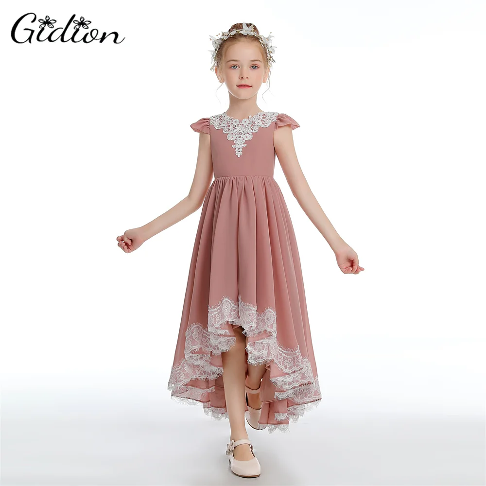 Boho Asymmetrical Chiffon Flower Girl Dress For Wedding Junior Bridesmaid Pageant Ball Evening Gown Graduation Prom Show Event