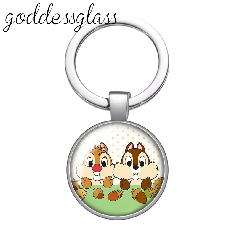 Disney Chip \'n\' Dale Rescue Rangers Cute glass cabochon keychain Bag Car key chain Ring Holder Charms keychains gift