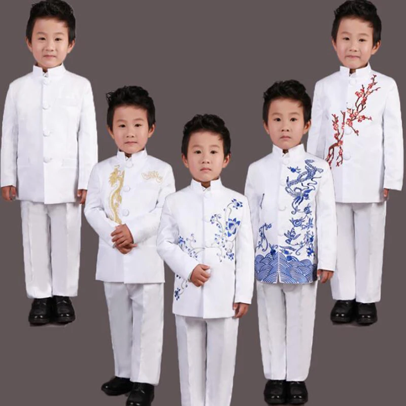 

Chinese Style Children Formal Suits Twinset Vintage Embroidery Chinese Tunic Suit for Kids Blazers Trousers 2pcs/set Boys Suits