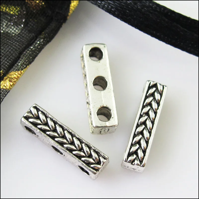 25 New 3Holes Bars Connectors Charms Tibetan Silver Tone Spacer Beads 4x15mm