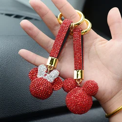 Bling Diamond Ball Key Chain Car Bag Purse Cute Cartoon Rhinestone Bow Mickey Head Keychains Claw Drill Charm Pendant Key Ring