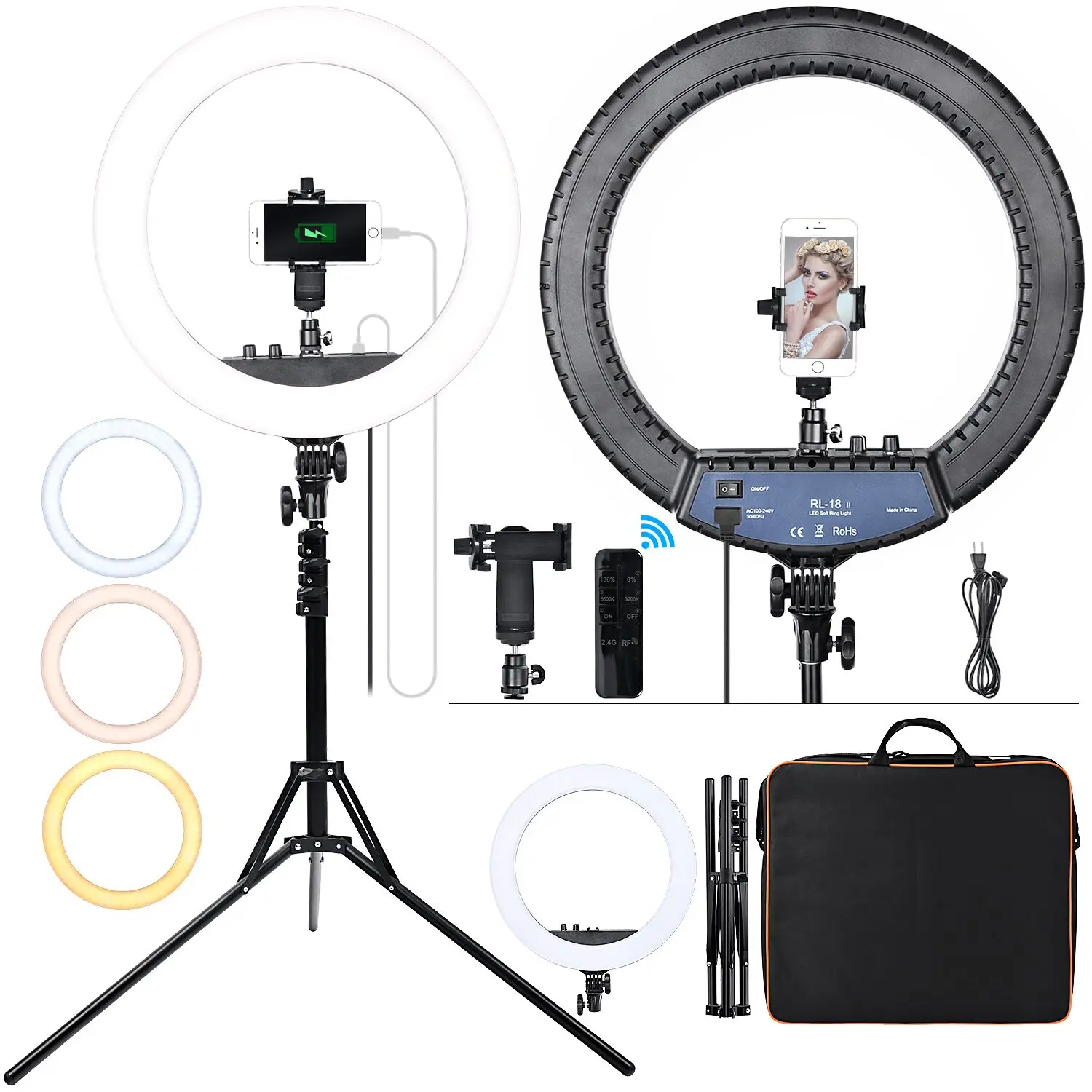 FOSOTO 18 Inch led Ring light 55W Photography Ring Lamp With Tripod Stand And USB remote control For Phone Makeup Youtube Tiktok