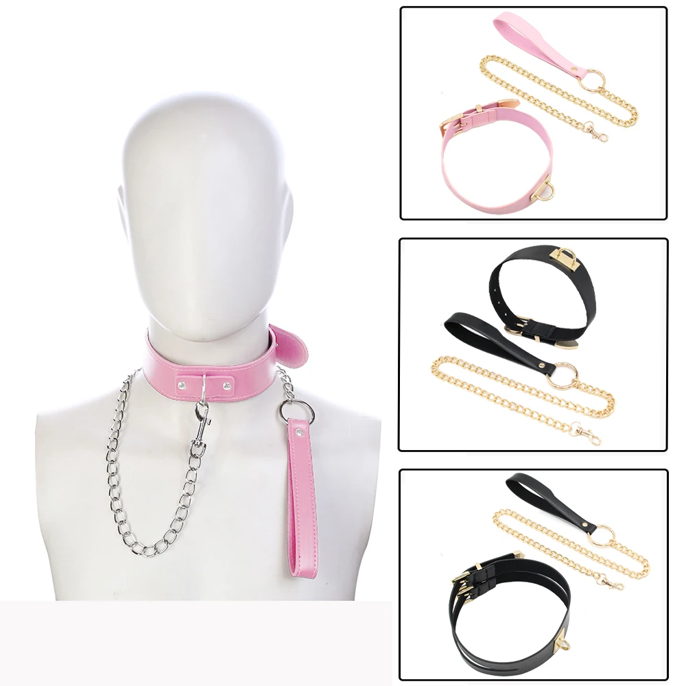 

BDSM Goth Bondage Sex Collar With Leash PU Leather Fetish Slave Harness Choker Necklace SM Collar Restraints Sex Toys For Adults