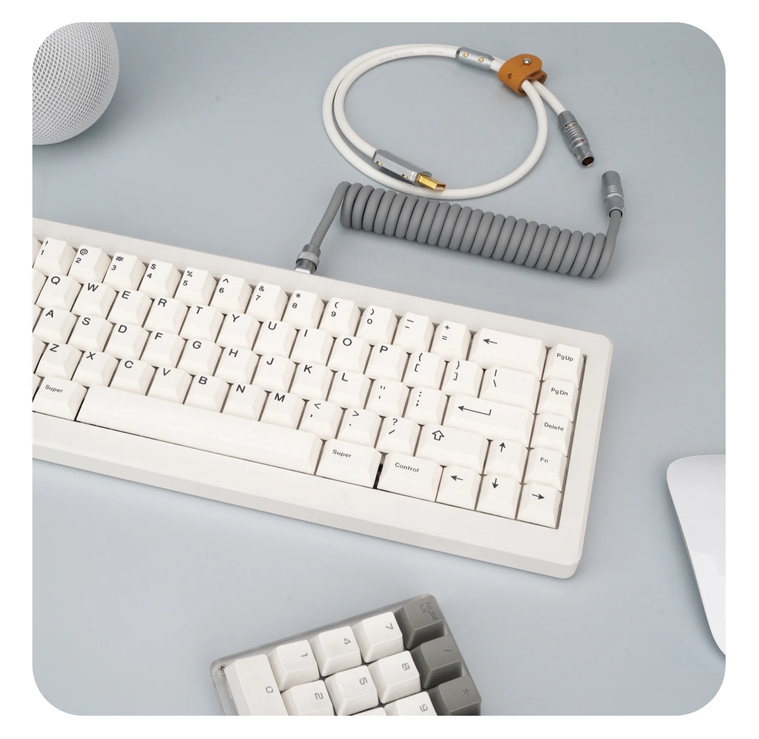 Feito à mão personalizado teclado cyberboard dados linha espiral traseira aviação plug super elástico borracha cinza