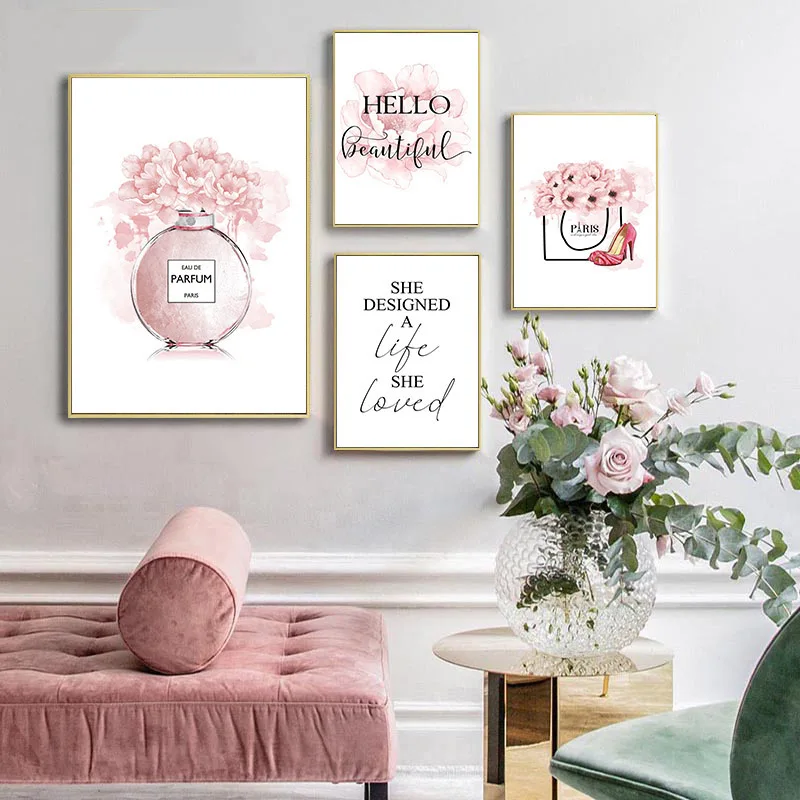 Flower Perfume Fashion Quotes Painting Makeup Artwork Poster Floral Canvas Print Wall Art Picture Modern Girl Room Decoration