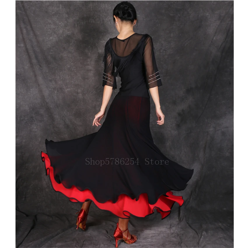 Spanish Flamenco Skirt Women Girl Belly Dance Wear Gypsy Patchwork Ruffle Split Modern Dress Street Performance Big Wing Costume