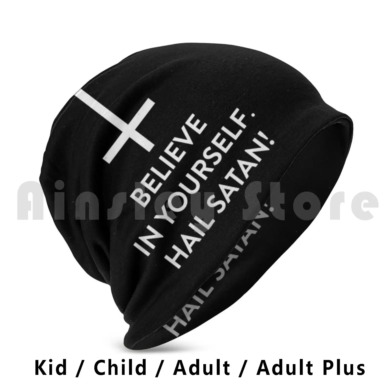 Believe In Yourself Hail Satan Inverted Cross Beanie Hedging Cap DIY Print Cushion Magic Occult Esoteric Magik Magick