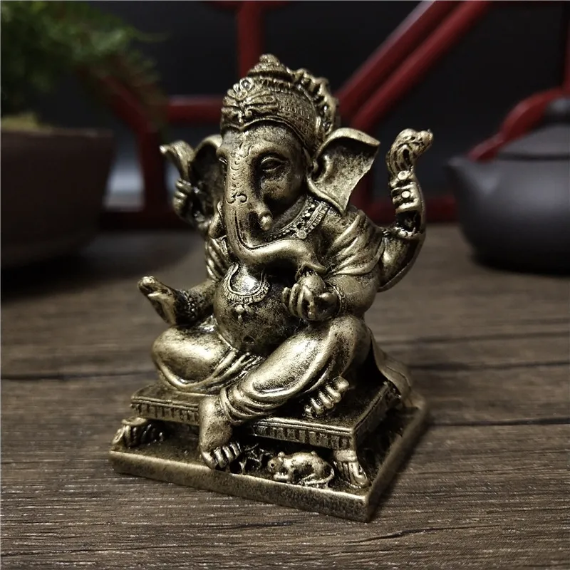 Lord Ganesha Buddha Statues Elephant Hindu God Sculpture Figurines Ornaments Bronze Color Resin Home Decoration Lucky Gifts