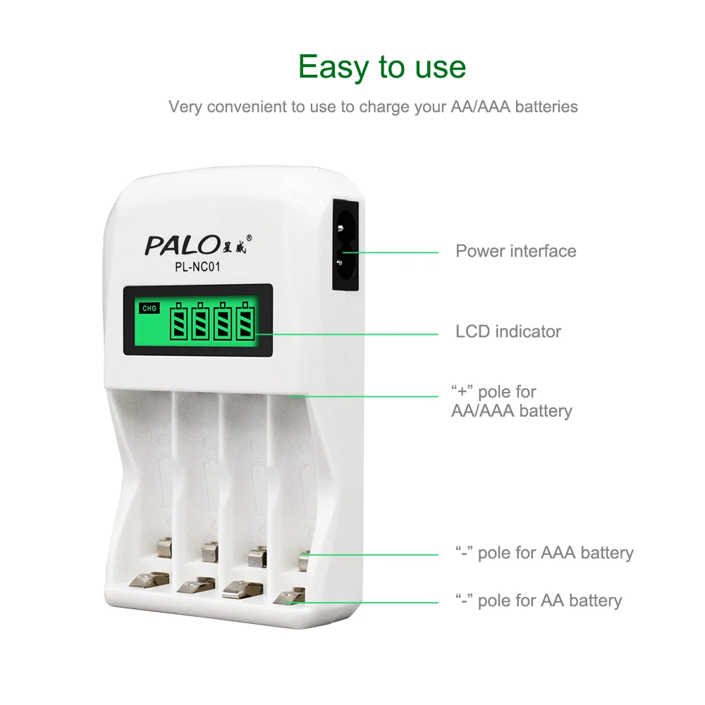 PALO 1.2V Battery Charger 4 Slots LCD Display Intelligent Charger For Battery AA / AAA Ni-Cd Ni-Mh Rechargeable Batteries view 3