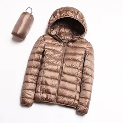 Chaqueta fina ultraligera con capucha para mujer, abrigo corto de plumón de pato blanco, Parka cálida, prendas de vestir portátiles para Otoño e Invierno