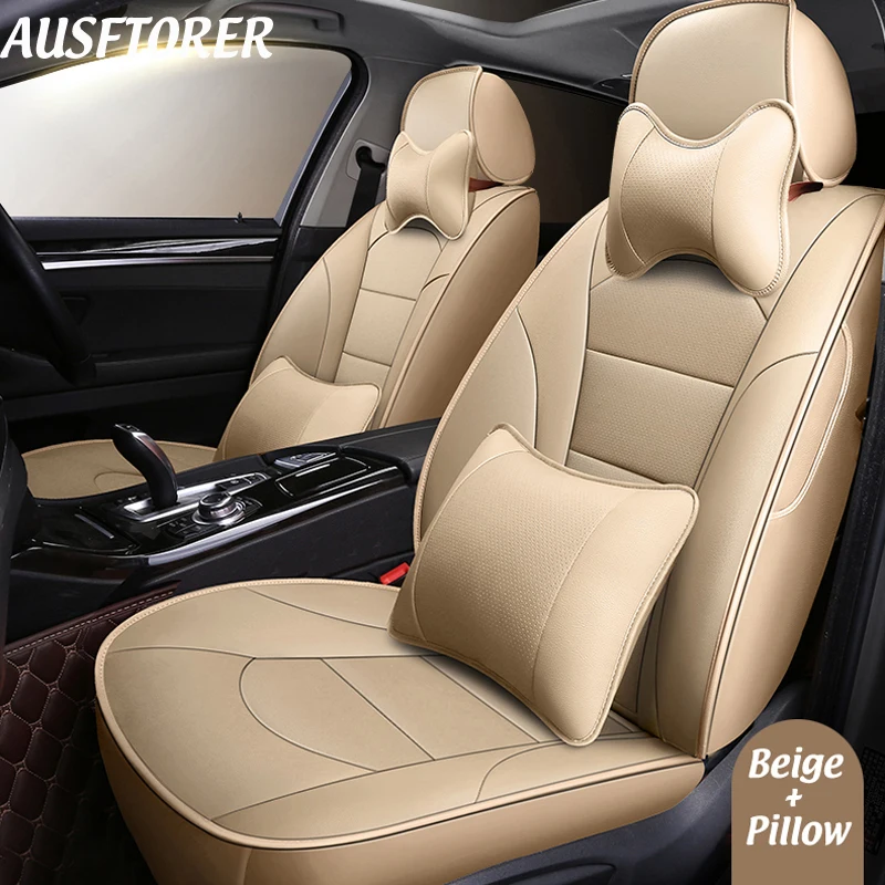 

AUSFTORER Cowhide & PVC Leather Car Seat Protectors for Volkswagen VW Touareg 2012 2014 Accessories Automobiles Seat Covers Sets