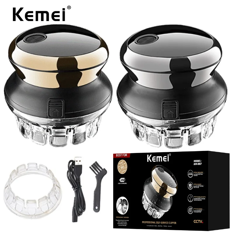 Kemei 887 UFO Electric Even Cut Rotary Hair Trimmer for Men Washable Rechargeable Hair Clipper Machine Home Haircut Kit