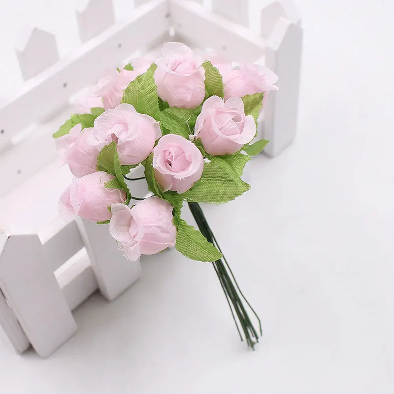 Mini Rose Bouquet para Decoração de Casa, Flores Artificiais, Cartão Craft, DIY Wreath Acessórios, Guirlandas, Decoração do casamento, 12 Pçs/lote