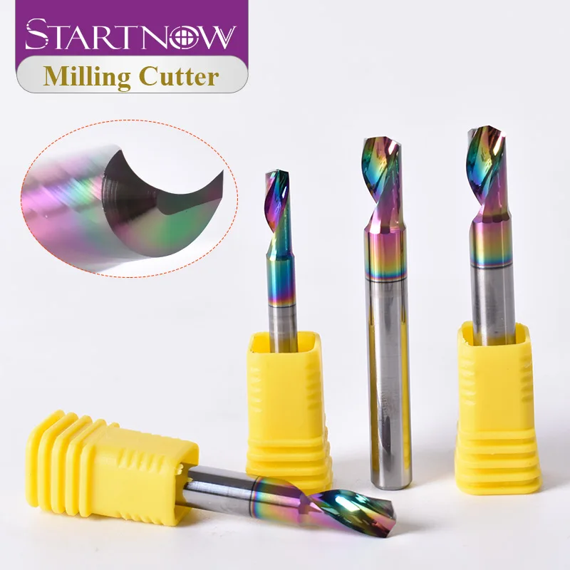 Startnow 5 pcs/lot dlc fresas de revestimento para uma flauta de alumínio em espiral bits end mill gravura cnc router gravura bit