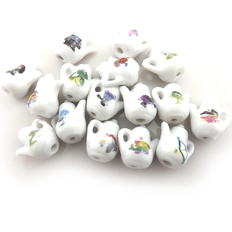 Fashion chinese style teapot ceramic charms for jewelry, cartoon animals printed ceramic pendants 50pcs/lot