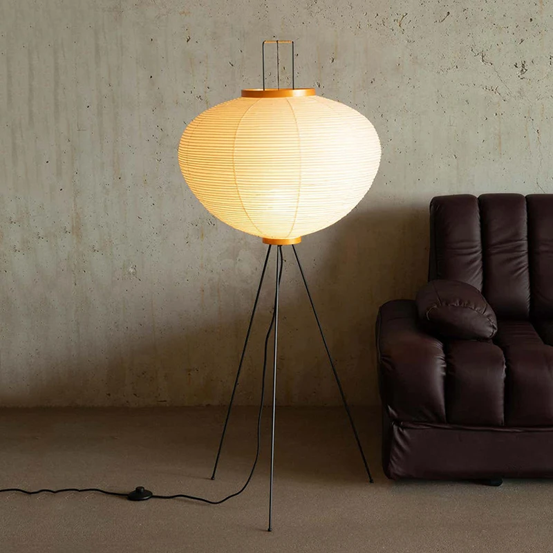 Modern Japanese Rice Paper Floor Lamp Tripod Iron Black Floor Lights Led Lamp for Living Room Study Bedroom Corner Stand Lights