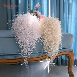 YouLaPan Full Pearls Ivory&White Bouquet Handmade Waterfull Bride Bouquet Luxury Wedding Flower Bouquet Bridal Accessories F24