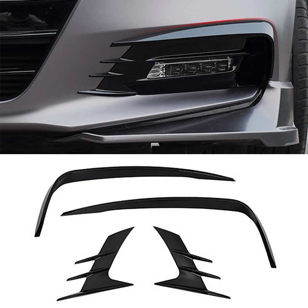 

4Pcs Gloss Black Car Front Bumper Fog Light Lamp Eyebrow Cover Trim Strip For Honda 10th Accord 2018 2019 2020